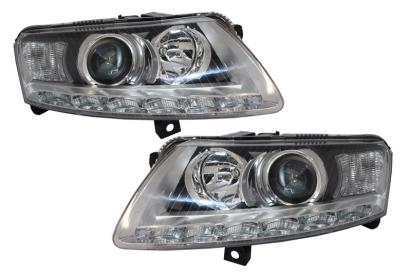 Faruri LED DRL Xenon compatibile Audi A6 C6 4F 2004-2008, fara AFS, Chrome