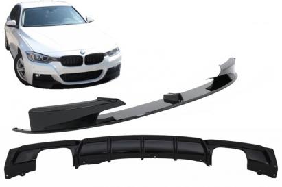 Kit difuzor bara spate dublu si prelungire bara fata BMW Seria 3 F30 F31