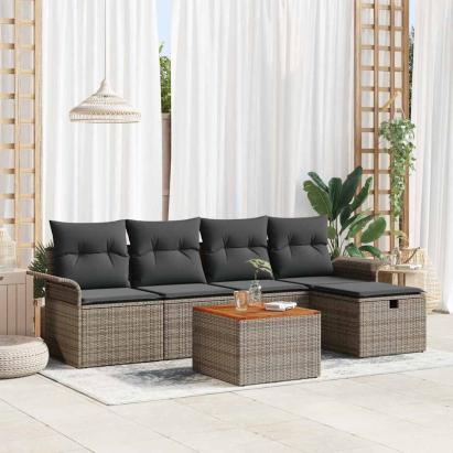 Set de canapele pentru grădină cu pernă 6 pcs Gri poliratan GartenMobel Dekor