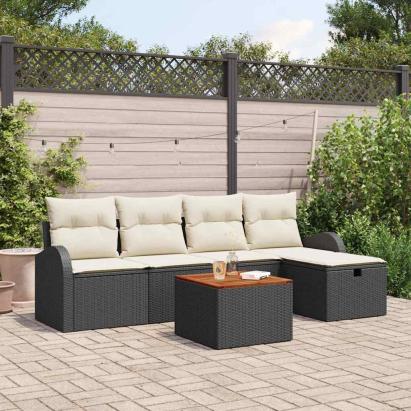 Set de canapele pentru grădină cu pernă 6 pcs Negru poliratan GartenMobel Dekor