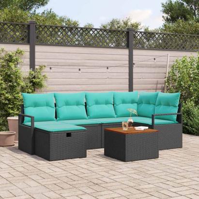 Set de canapele pentru grădină cu pernă 7 pcs Negru poliratan GartenMobel Dekor