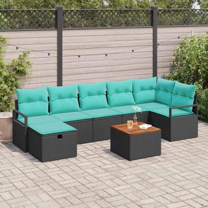 Set de canapele pentru grădină cu pernă 8 pcs Negru poliratan GartenMobel Dekor