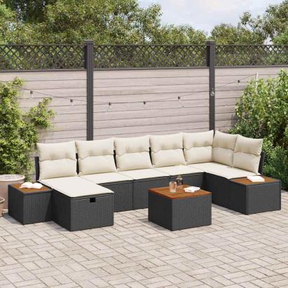 Set de canapele pentru grădină cu pernă 8 pcs Negru poliratan GartenMobel Dekor