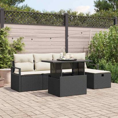 Set de canapele pentru grădină cu pernă 6 pcs Negru Rattan poli GartenMobel Dekor