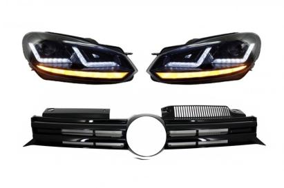 Faruri Osram LED Negre LEDriving Semnal Dinamic si Grila Centrala VW Golf 6 VI (2008-2012) R20 Design