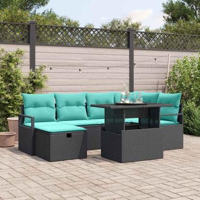 Set de canapele pentru grădină cu pernă 7 pcs Negru Rattan poli GartenMobel Dekor
