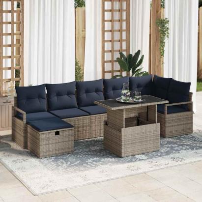 Set de canapele pentru grădină cu pernă 8 pcs Gri Rattan poli GartenMobel Dekor