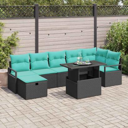 Set de canapele pentru grădină cu pernă 8 pcs Negru Rattan poli GartenMobel Dekor