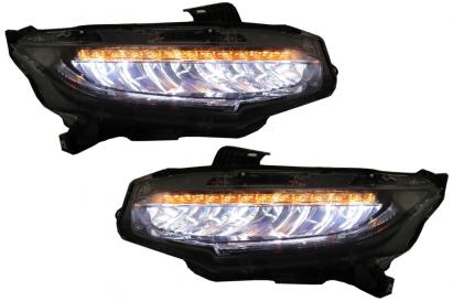 Faruri Full LED pentru Honda Civic Mk10 FC/FK 2016-2020 cu semnalizare dinamică