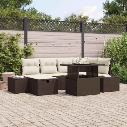 Set de canapele pentru grădină cu pernă 7 pcs Maro Rattan poli GartenMobel Dekor