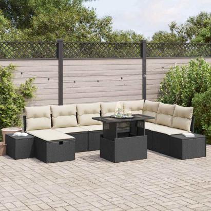Set de canapele pentru grădină 11 pcs Negru Rattan poli GartenMobel Dekor