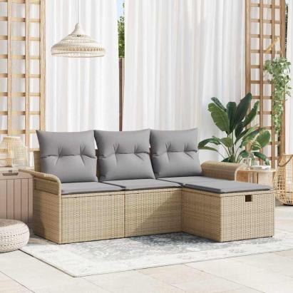 Set de canapele pentru grădină cu pernă 4 pcs Bej Rattan poli GartenMobel Dekor