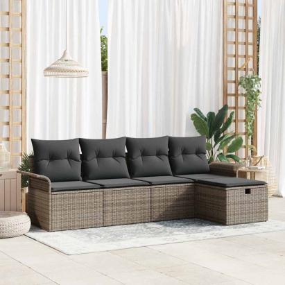 Set de canapele pentru grădină cu pernă 5 pcs Gri Rattan poli GartenMobel Dekor