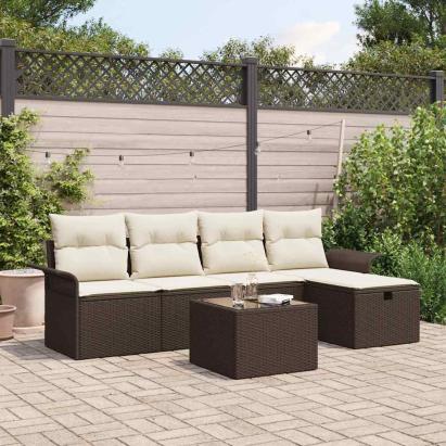 Set de canapele pentru grădină cu pernă 6 pcs Maro Rattan poli GartenMobel Dekor