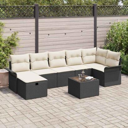 Set de canapele pentru grădină cu pernă 8 pcs Negru Rattan poli GartenMobel Dekor
