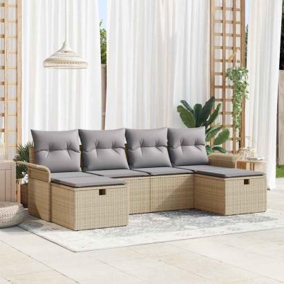 Set de canapele pentru grădină cu pernă 6 pcs Bej Rattan poli GartenMobel Dekor