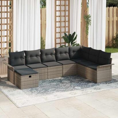 Set de canapele pentru grădină cu pernă 8 pcs Gri Rattan poli GartenMobel Dekor