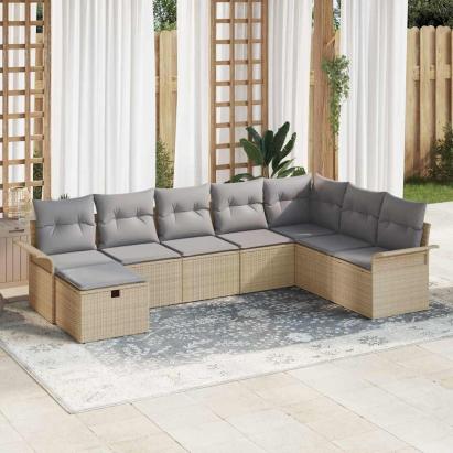 Set de canapele pentru grădină cu pernă 8 pcs Bej Rattan poli GartenMobel Dekor