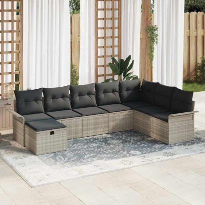Set de canapele pentru grădină 8 pcs Gri deschis Rattan poli GartenMobel Dekor