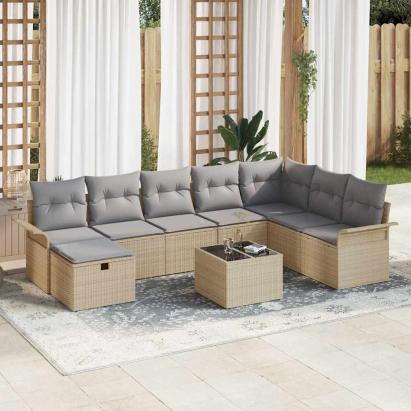 Set de canapele pentru grădină cu pernă 9 pcs Bej Rattan poli GartenMobel Dekor