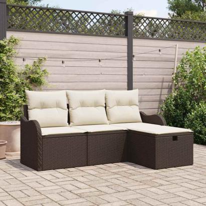 Set de canapele pentru grădină cu pernă 4 pcs Maro Rattan poli GartenMobel Dekor