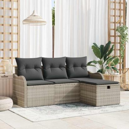 Set de canapele pentru grădină 4 pcs Gri deschis Rattan poli GartenMobel Dekor
