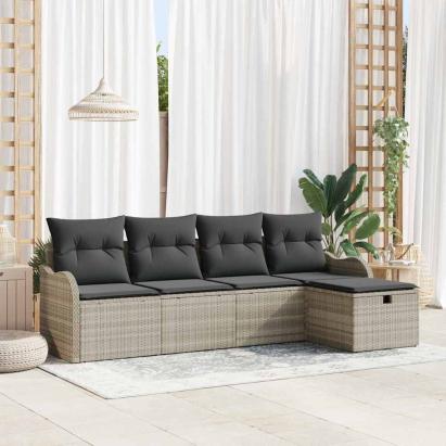 Set de canapele pentru grădină 5 pcs Gri deschis Rattan poli GartenMobel Dekor