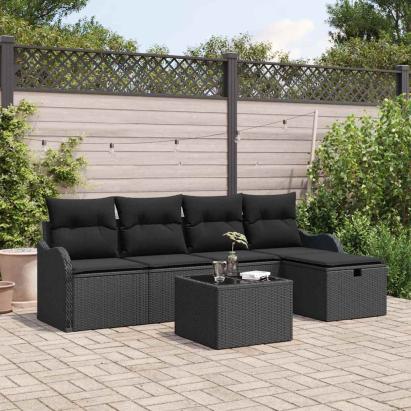 Set de canapele pentru grădină cu pernă 6 pcs Negru Rattan poli GartenMobel Dekor