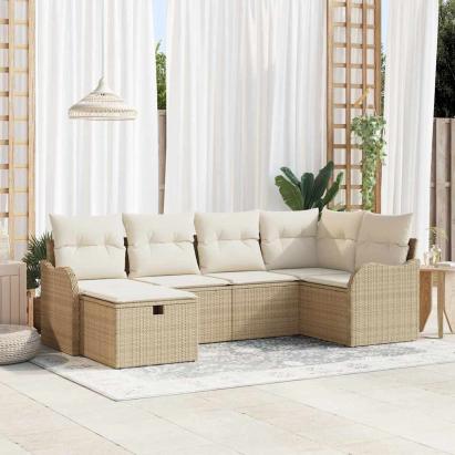 Set de canapele pentru grădină cu pernă 6 pcs Bej Rattan poli GartenMobel Dekor