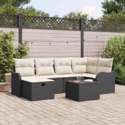 Set de canapele pentru grădină cu pernă 7 pcs Negru Rattan poli GartenMobel Dekor