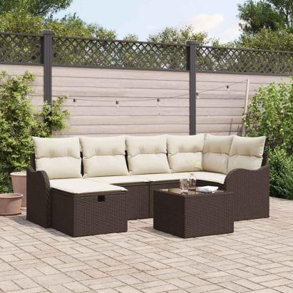 Set de canapele pentru grădină cu pernă 7 pcs Maro Rattan poli GartenMobel Dekor