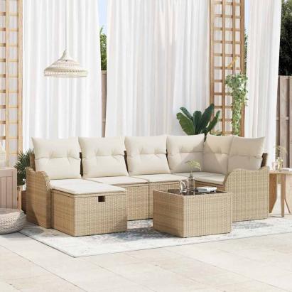 Set de canapele pentru grădină cu pernă 7 pcs Bej Rattan poli GartenMobel Dekor