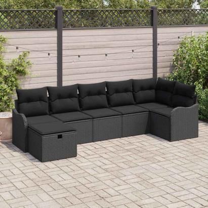Set de canapele pentru grădină cu pernă 7 pcs Negru Rattan poli GartenMobel Dekor