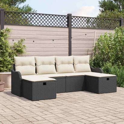 Set de canapele pentru grădină cu pernă 6 pcs Negru Rattan poli GartenMobel Dekor