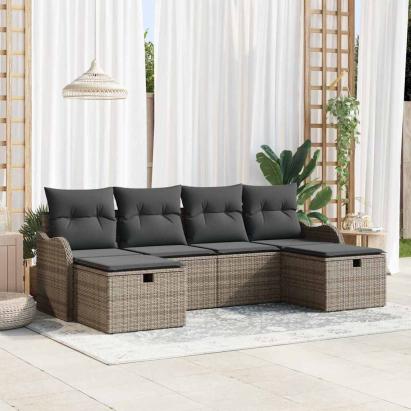 Set de canapele pentru grădină cu pernă 6 pcs Gri Rattan poli GartenMobel Dekor