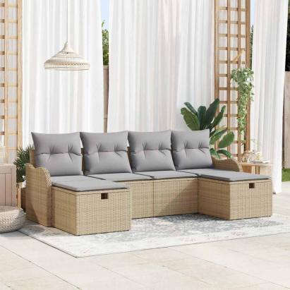 Set de canapele pentru grădină cu pernă 6 pcs Bej poliratan GartenMobel Dekor