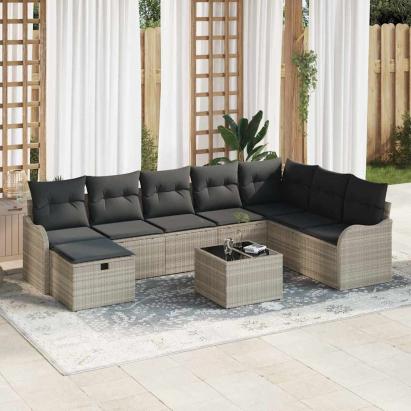 Set de canapele pentru grădină 9 pcs Gri deschis Rattan poli GartenMobel Dekor