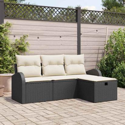Set de canapele pentru grădină cu pernă 4 pcs Negru Rattan poli GartenMobel Dekor