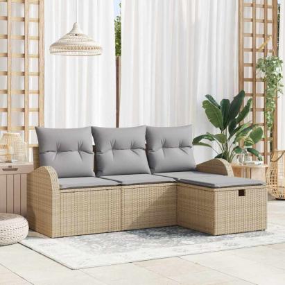 Set de canapele pentru grădină cu pernă 4 pcs Bej poliratan GartenMobel Dekor