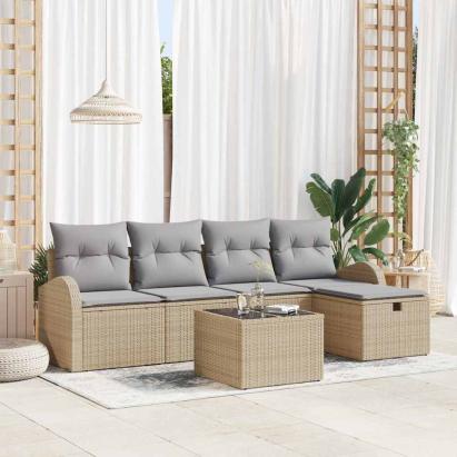 Set de canapele pentru grădină cu pernă 6 pcs Bej Rattan poli GartenMobel Dekor