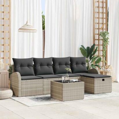 Set de canapele pentru grădină 6 pcs Gri deschis Rattan poli GartenMobel Dekor