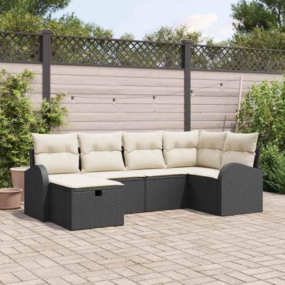 Set de canapele pentru grădină cu pernă 6 pcs Negru Rattan poli GartenMobel Dekor