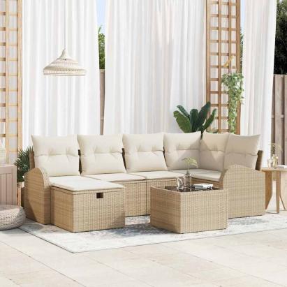 Set de canapele pentru grădină cu pernă 7 pcs Bej Rattan poli GartenMobel Dekor