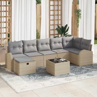 Set de canapele pentru grădină cu pernă 8 pcs Bej Rattan poli GartenMobel Dekor
