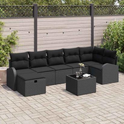 Set de canapele pentru grădină cu pernă 8 pcs Negru Rattan poli GartenMobel Dekor