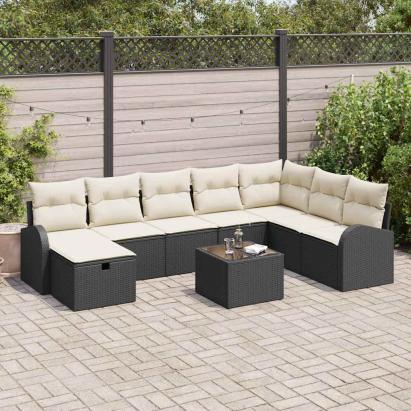 Set de canapele pentru grădină cu pernă 9 pcs Negru Rattan poli GartenMobel Dekor
