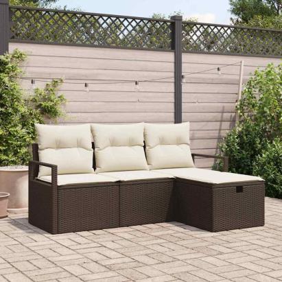 Set de canapele pentru grădină cu pernă 4 pcs Maro Rattan poli GartenMobel Dekor