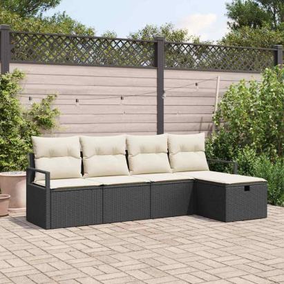 Set de canapele pentru grădină cu pernă 5 pcs Negru Rattan poli GartenMobel Dekor