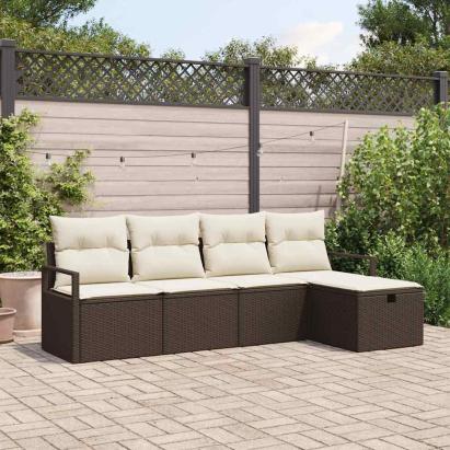 Set de canapele pentru grădină cu pernă 5 pcs Maro Rattan poli GartenMobel Dekor