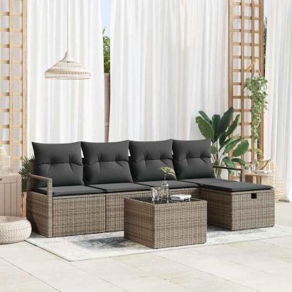 Set de canapele pentru grădină cu pernă 6 pcs Gri Rattan poli GartenMobel Dekor